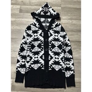Mercibeaucoup Women's Cardigan Sweater Knit‎ Hooded Black White Size Small?